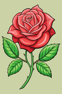 手绘红玫瑰插画