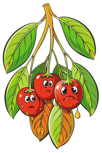 表情丰富的樱桃挂在枝头