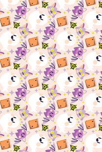 花卉猫咪图案无缝背景图