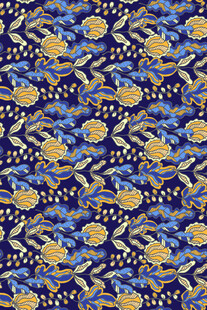 蓝黄相间几何花卉图案