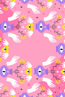 粉色花卉飞鸟图案背景