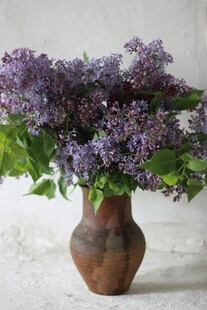 陶瓶中盛放的紫丁香花