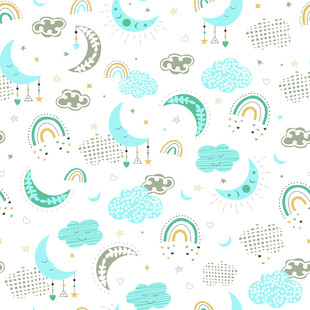 梦幻云朵彩虹月亮图案