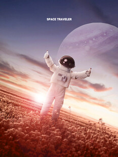 宇航员漫步于梦幻星球