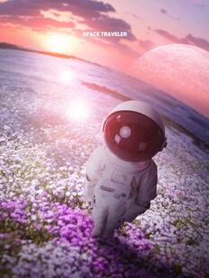 宇航员漫步梦幻花海
