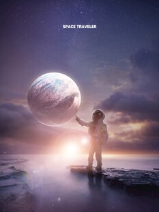宇航员与星球的梦幻场景