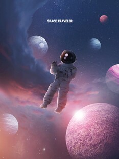 宇航员在梦幻宇宙中遨游
