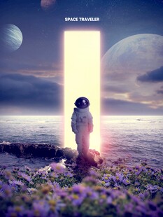 宇航员迈向神秘光之门