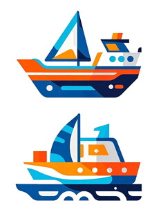 两艘多彩帆船图案设计