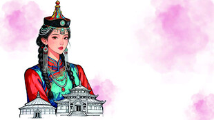 藏族女子与传统建筑