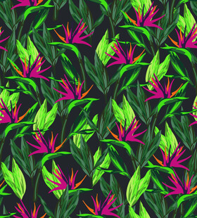 热带花卉绿叶无缝图案