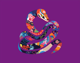 多彩艺术风格的抽象蛇形象
