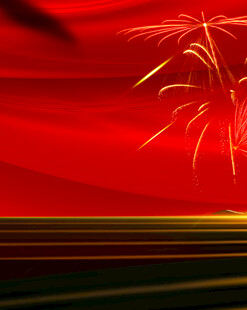 红色背景上的绚烂烟花