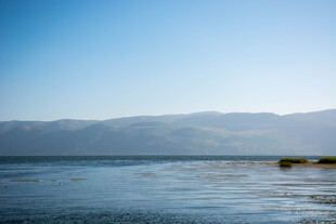 宁静湖面与远处山峦景色