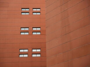 红砖建筑上的整齐窗户