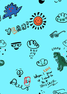 童趣手绘蓝色卡通图案世界