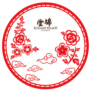 中式圆形刺绣花卉图案