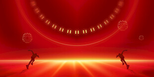 红色舞台上的动感舞者背景