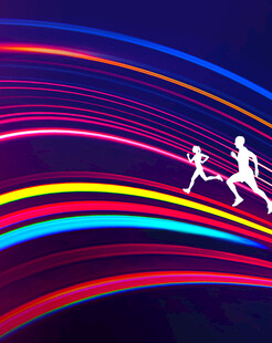 炫彩光影下的奔跑者