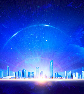 梦幻蓝色未来城市夜景