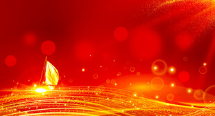 红色梦幻光影中的航行