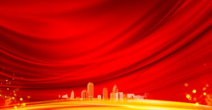 红色绸布上的城市景观