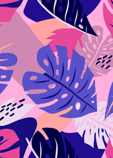 热带植物风多彩图案背景