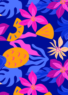 热带花卉与鱼的绚丽图案