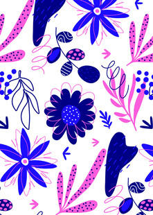 手绘多彩植物花卉图案