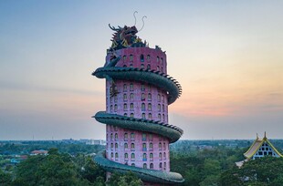 粉色建筑盘绕巨蛇景观