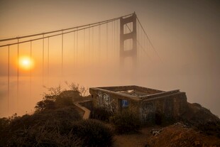 日落时分的旧金山大桥