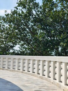 石质桥栏与葱郁树木景观