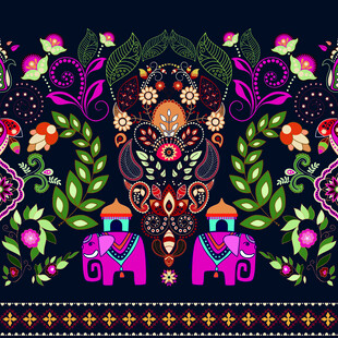 民族风动物花卉刺绣图案
