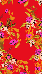 红色花卉图案布料纹理