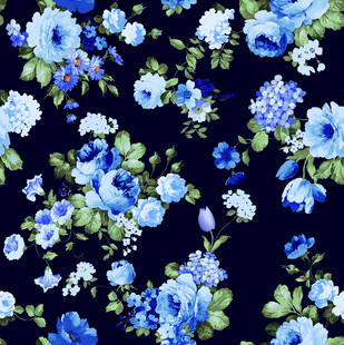 蓝白花卉图案布料纹理