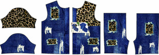 蓝色豹纹拼接时尚服装部件