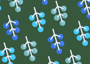 蓝绿浆果枝叶无缝图案