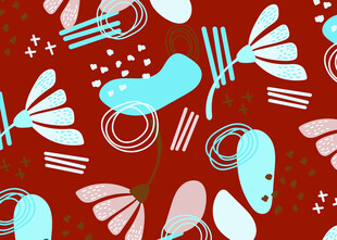 红色背景抽象植物图案