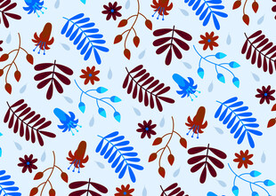 蓝底多彩植物图案纹理