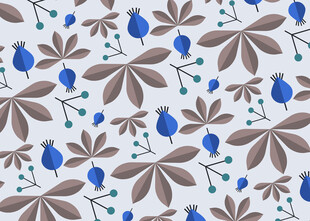 蓝棕花卉图案纹理背景
