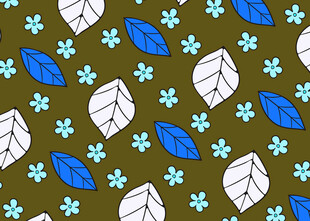 绿叶蓝花图案背景素材