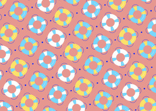 粉色底多彩几何花卉图案