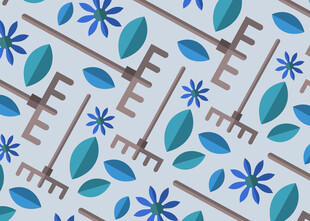 蓝灰花卉几何图案背景
