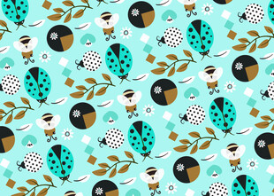 蓝底多彩几何植物图案