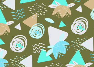 几何植物风抽象无缝图案