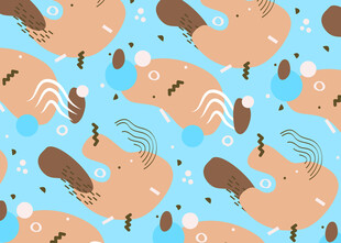 蓝色背景的可爱狐狸图案