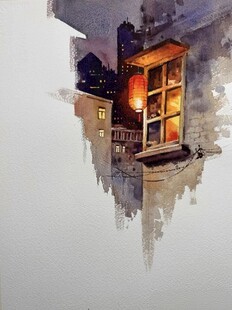 温馨小屋水彩画