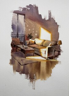 室内水彩画