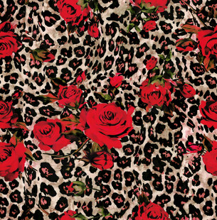 豹纹底红玫瑰印花图案