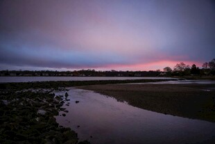 黄昏下静谧的河畔风景